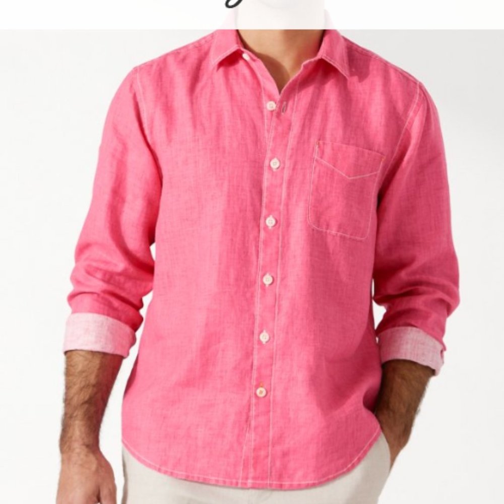 TOMMY BAHAMA SEA GLASS BREEZER PINK BUTTON DOWN LINEN SHIRT SIZE XL - TG